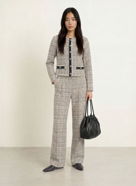 Joseph Ribkoff Marlene-broek van bouclé CRÈME / CAMEL / ZWART
