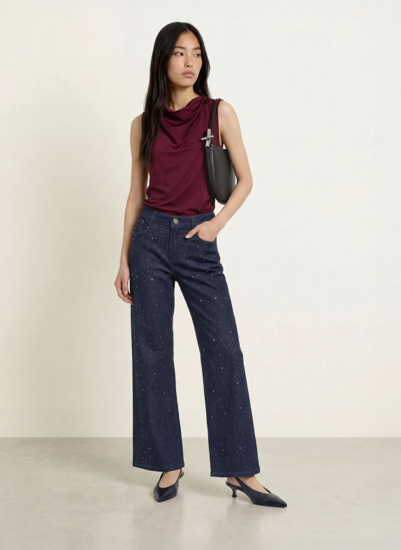 Joseph Ribkoff Wide-Leg jeans with rhinestones 3302 Dark Denim