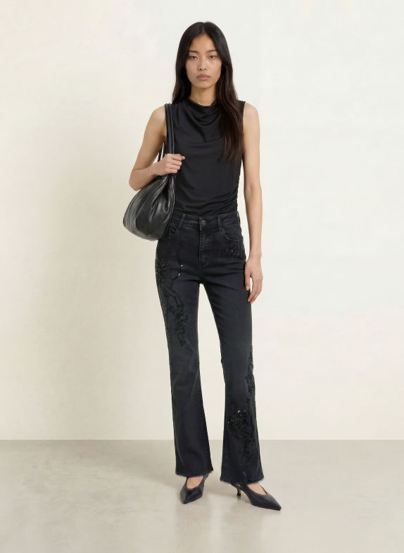 Joseph Ribkoff Flared jeans with sequins 2606 Granitgrau