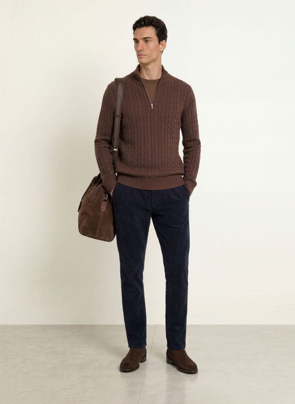 STROKESMAN'S Pull col zippé MARRON FONCÉ
