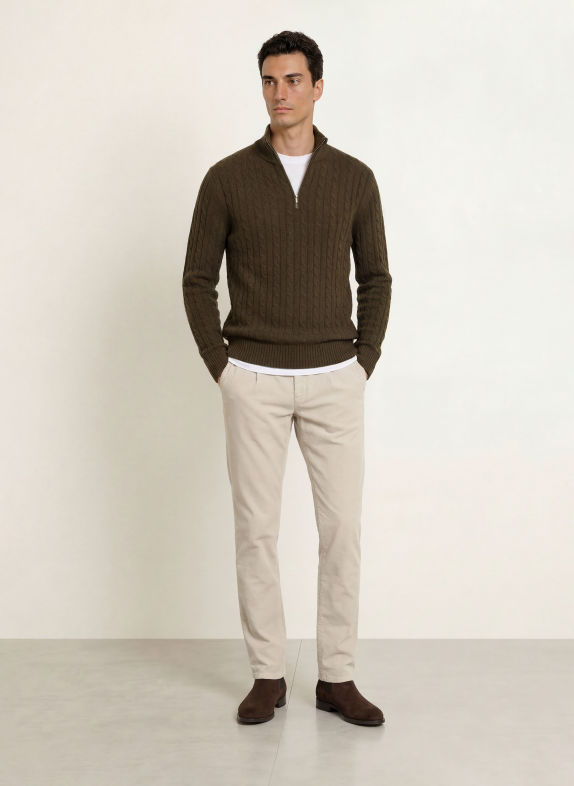STROKESMAN'S Pull col zippé KAKI