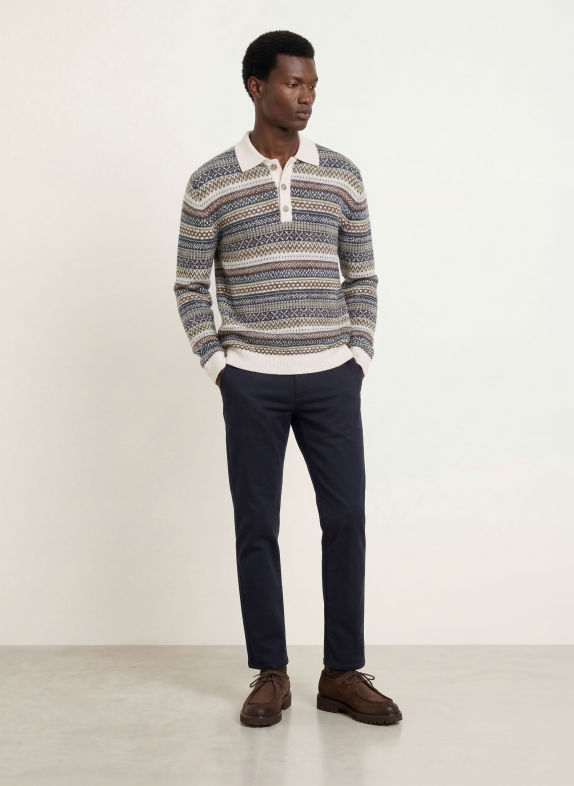 STROKESMAN'S Gebreid poloshirt ECRU / MARRON FONCÉ / DONKERBLAUW