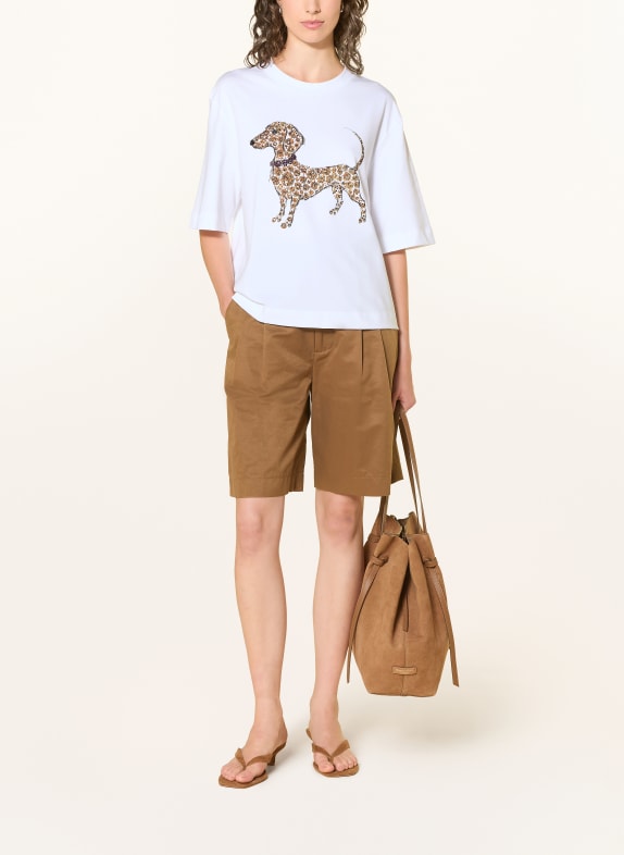 Rich & Royal T-shirt met sierstenen WIT / CAMEL / MARRON FONCÉ