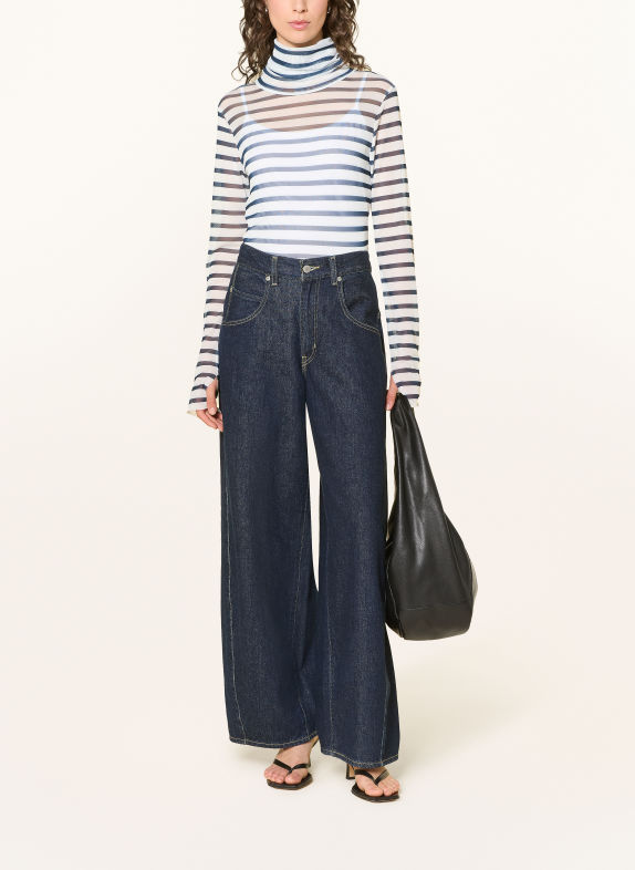 10DAYS Colshirt met col van mesh WIT / DONKERBLAUW