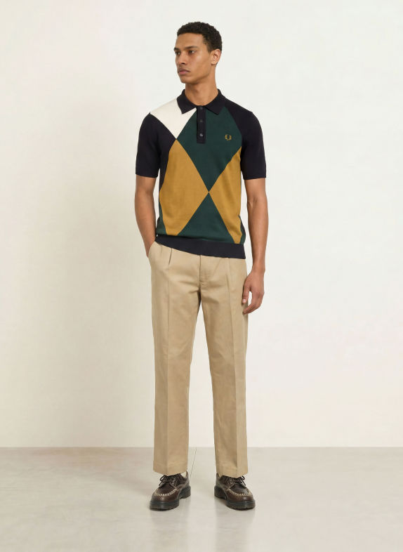 FRED PERRY Gebreid poloshirt ZWART / KAKI / DONKERGROEN