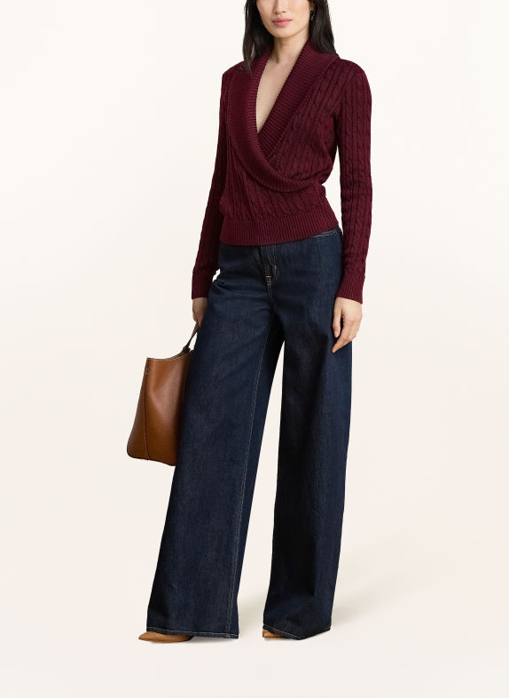 LAUREN RALPH LAUREN Pullover in Wickeloptik DUNKELROT