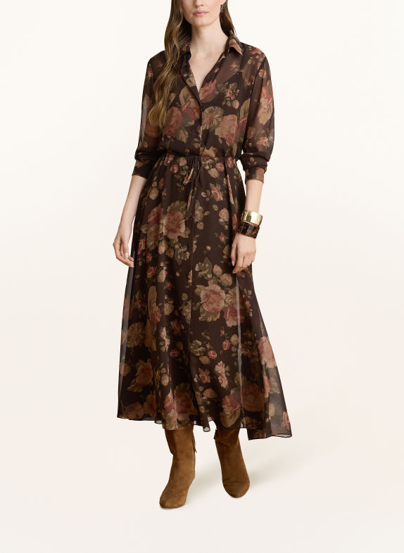 LAUREN RALPH LAUREN Skjortekjole MØRKEBRUN / GAMMELROSA / GRØN