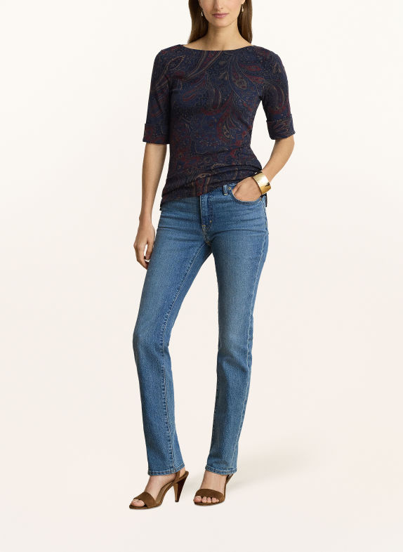 LAUREN RALPH LAUREN T-shirt med 3/4-ærmer MØRKEBLÅ / BRUN / MØRKERØD