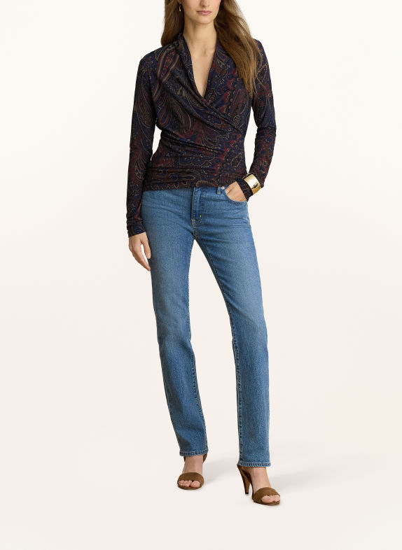 LAUREN RALPH LAUREN Jersey blouseshirt met wikkellook DONKERBLAUW / LICHTBRUIN / DONKERROOD