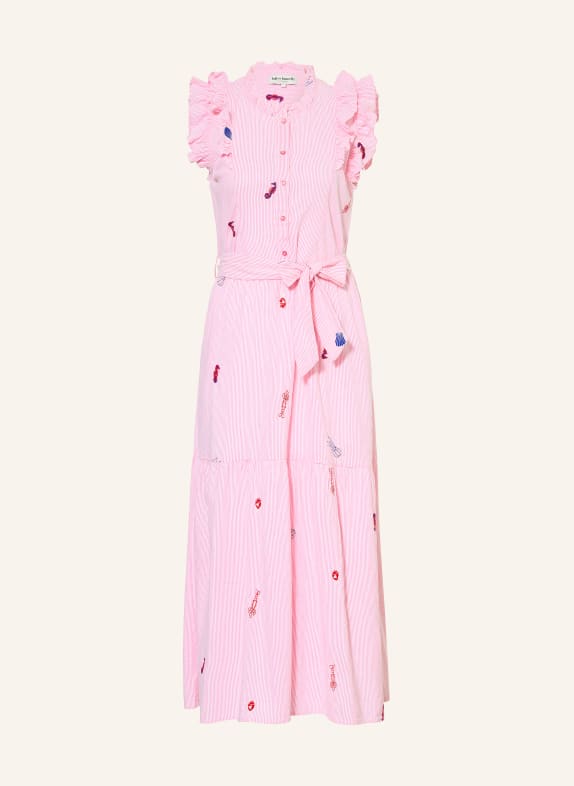 lollys laundry Jurk HARRIETLL met volants en borduursels ROZE / BLAUW / WIT