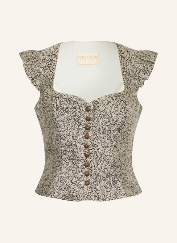 KRÜGER Trachtenmieder aus Jacquard mit Rüschen ECRU / SCHWARZ