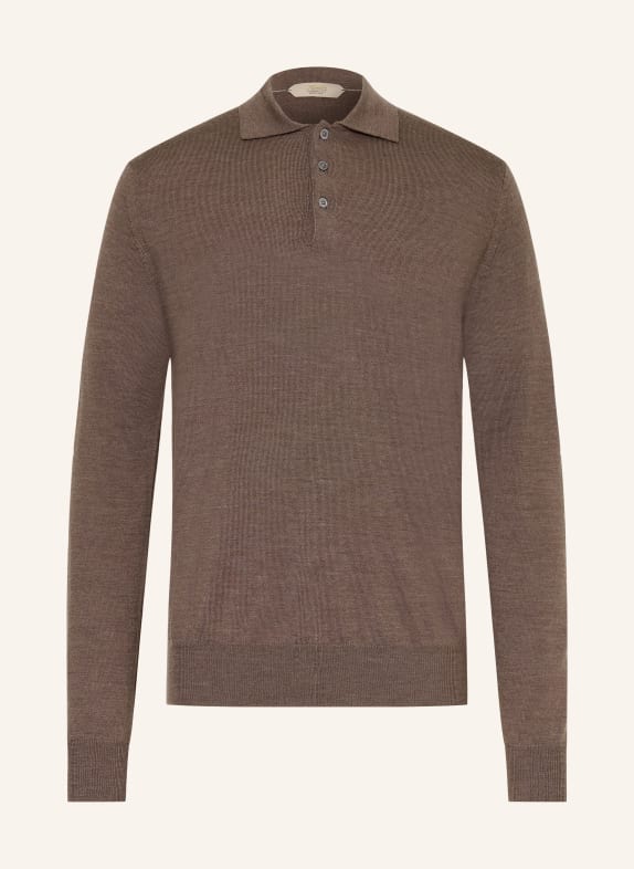 Aurélien Gebreid poloshirt van merinowol BRUIN