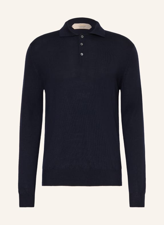 Aurélien Gebreid poloshirt van merinowol DONKERBLAUW