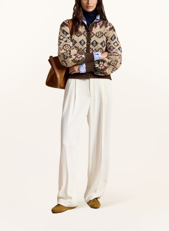 POLO RALPH LAUREN Strickjacke DUNKELBRAUN / BEIGE / DUNKELROT