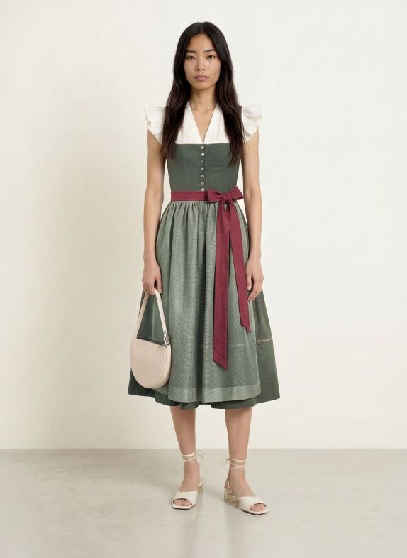 Grasegger Linnen dirndl BRIANNA GROEN / DONKERROOD / LICHTGROEN