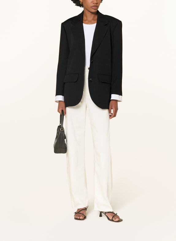 SANDRO Blazer im Materialmix mit Leinen SCHWARZ