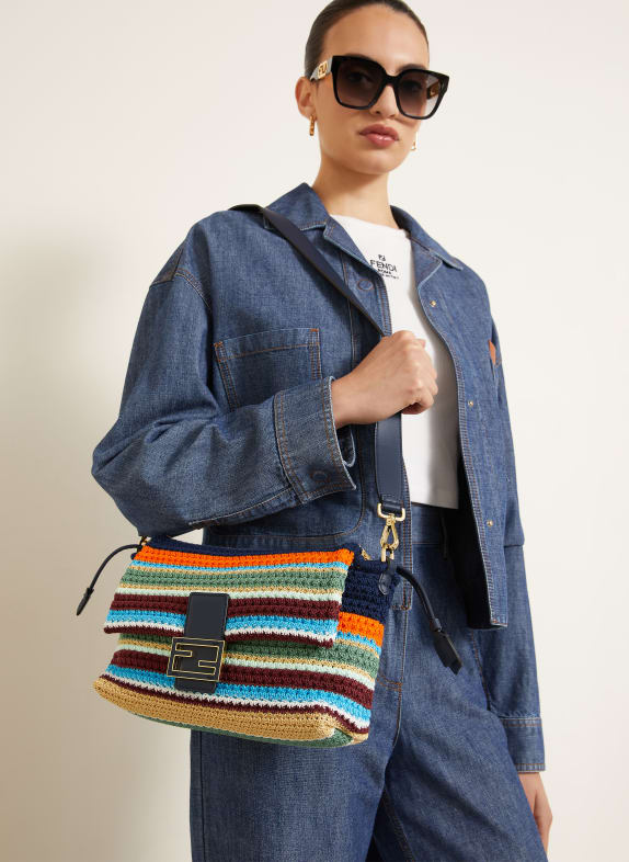 FENDI Handtasche MAMMA BAGUETTE MEDIUM DUNKELBLAU / ORANGE / HELLGRÜN