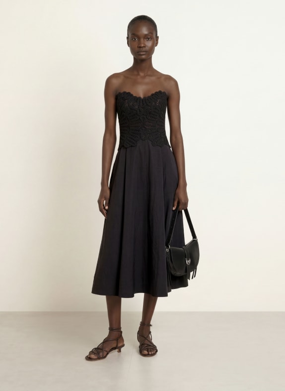 ba&sh Off-Shoulder-Kleid PRAINA im Materialmix SCHWARZ