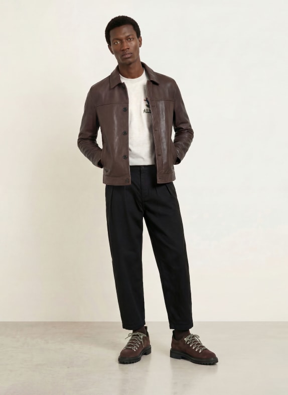 ALLSAINTS Leren jas NATES MARRON FONCÉ
