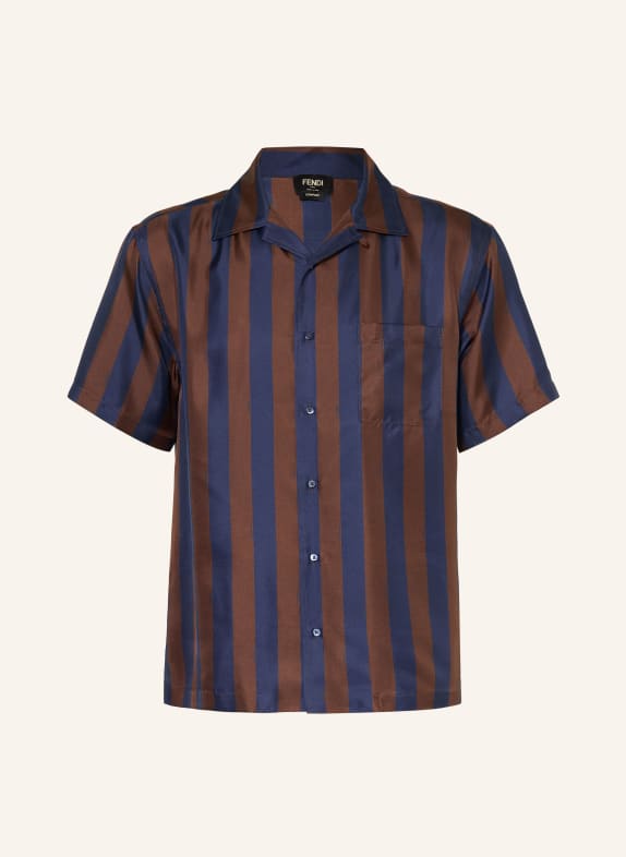 FENDI Resorthemd Comfort Fit aus Seide DUNKELBLAU / DUNKELBRAUN