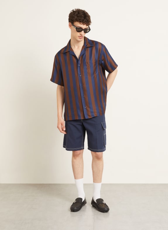 FENDI Resorthemd Comfort Fit van zijde DONKERBLAUW / MARRON FONCÉ
