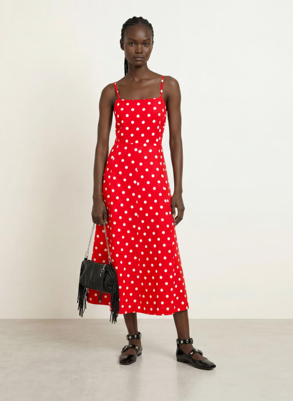 maje Kleid mit Leinen und Cut-out ROT