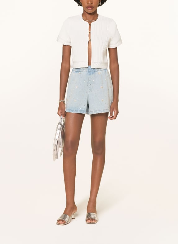 maje Jeansshorts mit Schmucksteinen und Schmuckperlen 0201 BLUE