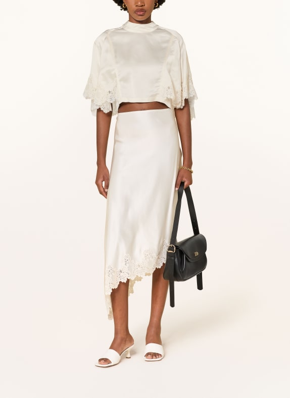 SANDRO Cropped-Blusenshirt aus Satin mit Spitze ECRU
