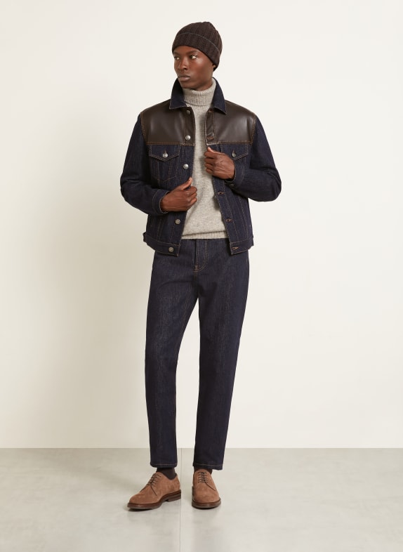 BRUNELLO CUCINELLI Jeansjasje van verschillende materialen C9014 BLU