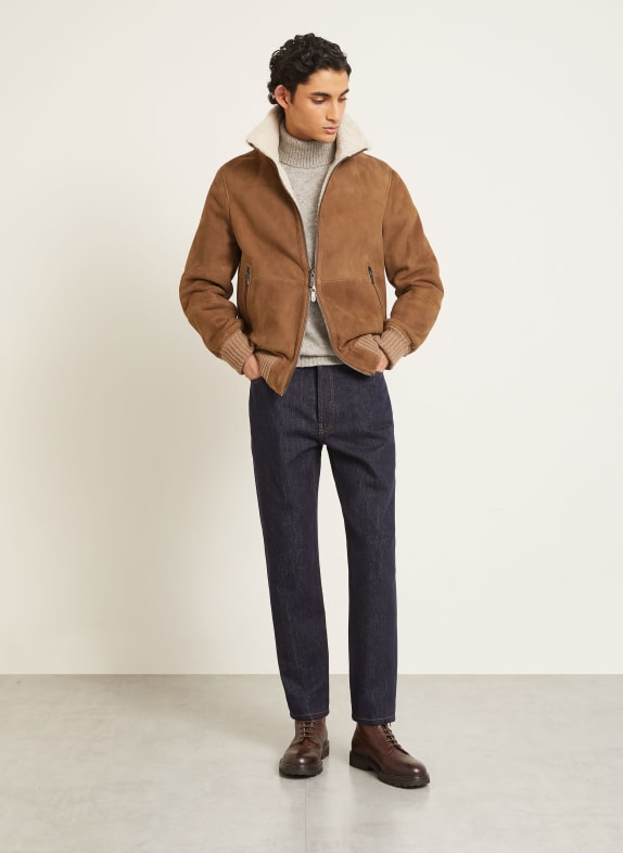 BRUNELLO CUCINELLI Leren jas COGNAC / CRÈME