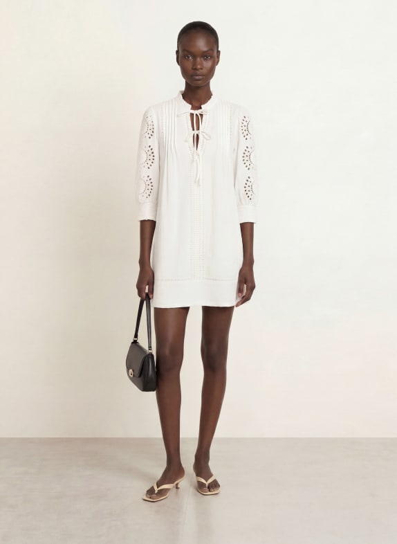 REISS Kleid GIA mit Lochspitze und 3/4-Arm WEISS