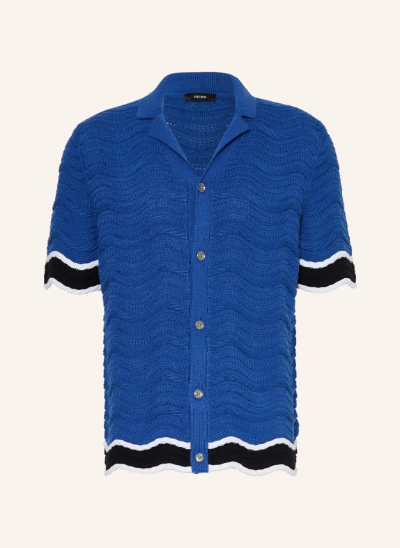 REISS Chemise en maille CIRO coupe classique BLEU / BLANC / NOIR