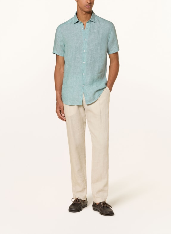 REISS HOLIDAY slim fit overhemd met korte mouwen van linnen TURQUOISE