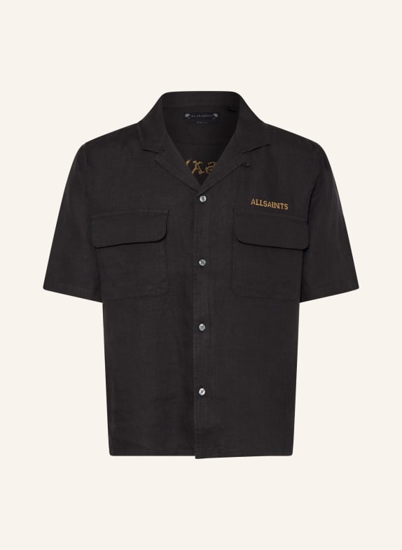 ALLSAINTS Resorthemd DUNLOE Boxy Fit aus Leinen SCHWARZ / CAMEL