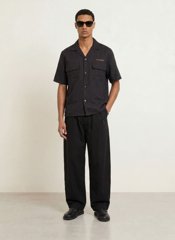 ALLSAINTS Resort-overhemd DUNLOE Boxy Fit van linnen ZWART / CAMEL