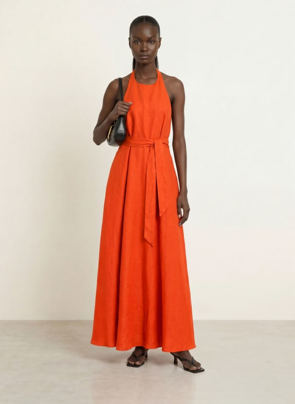 REISS Robe en lin PAULES avec découpes ORANGE FONCÉ