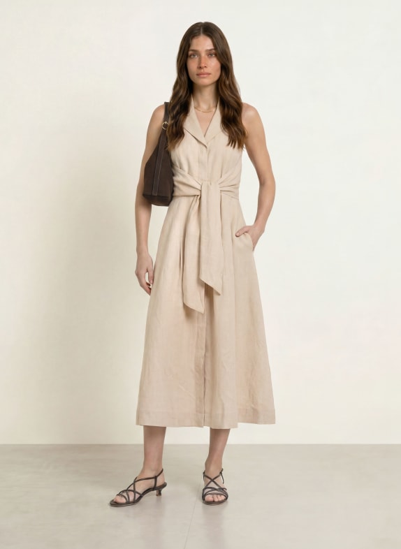 REISS Leinenkleid TARA BEIGE
