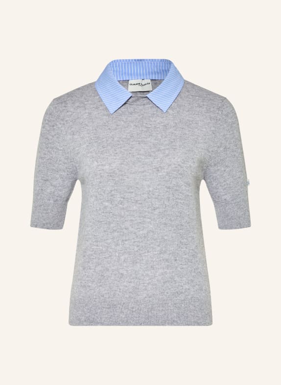 CLAUDIE PIERLOT Strickshirt mit abnehmbarem Kragen GRAU / HELLBLAU / WEISS