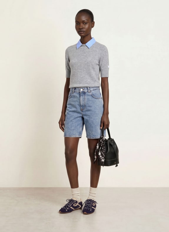 CLAUDIE PIERLOT Strickshirt mit abnehmbarem Kragen GRAU / HELLBLAU / WEISS