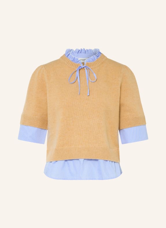 CLAUDIE PIERLOT Strickshirt im Materialmix CAMEL / HELLBLAU / WEISS
