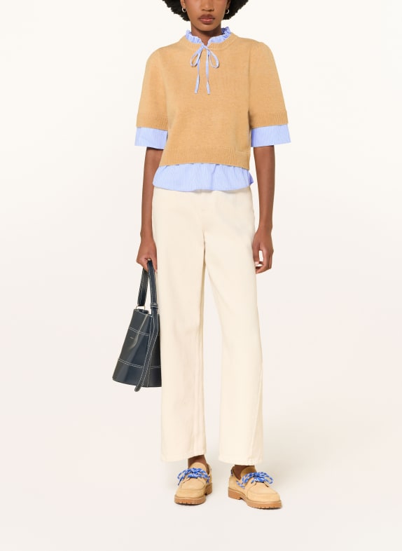 CLAUDIE PIERLOT Strickshirt im Materialmix CAMEL / HELLBLAU / WEISS
