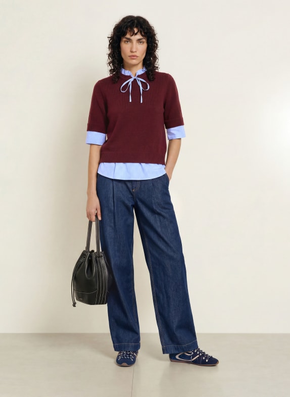 CLAUDIE PIERLOT Strickshirt im Materialmix DUNKELROT / HELLBLAU / WEISS