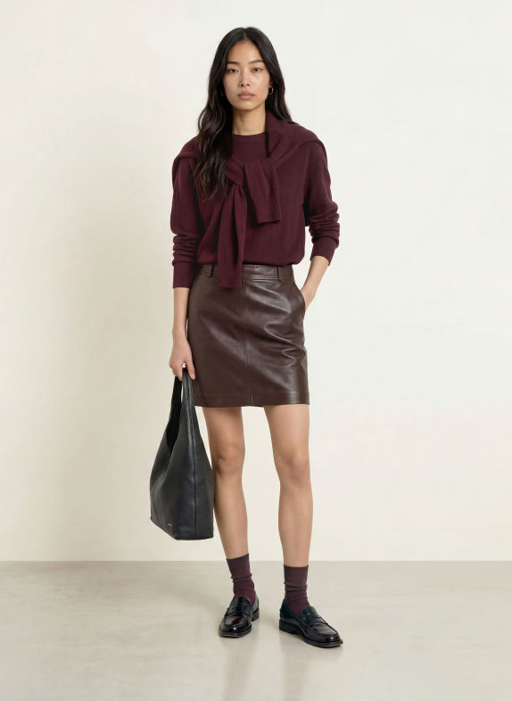 Marc O'Polo Leather skirt DARK BROWN