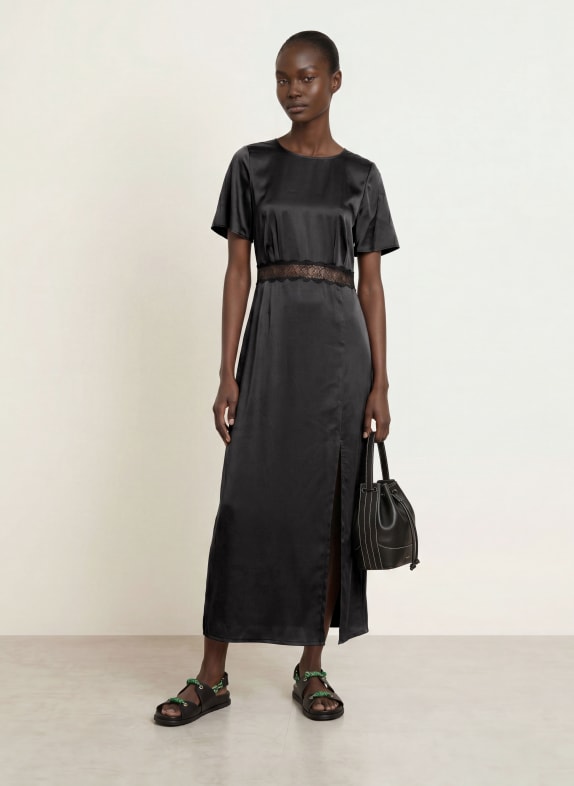 CLAUDIE PIERLOT Satinkleid mit Spitze und Cut-outs SCHWARZ