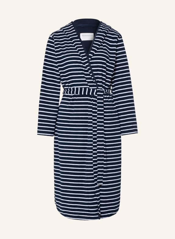 SCHIESSER Damen-Bademantel mit Kapuze DUNKELBLAU / WEISS