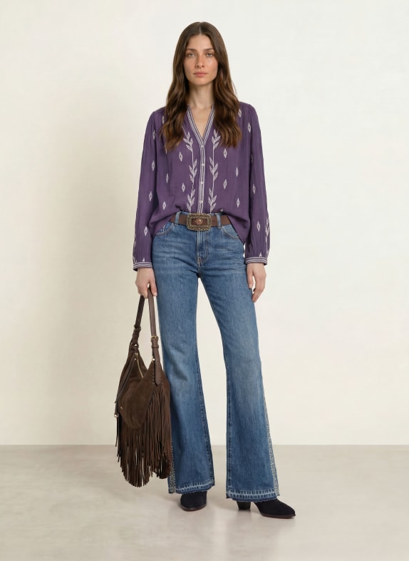 ba&sh Muslinbluse FEDORA MØRKELILLA / HVID