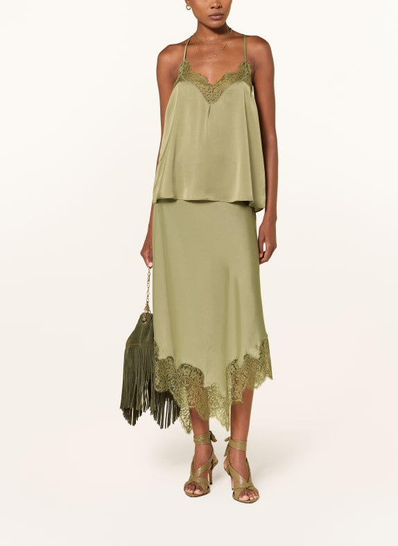 ba&sh Satin nederdel CONI med blonder KHAKI