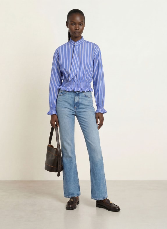 CLAUDIE PIERLOT Blusenshirt mit Rüschen BLAU / BRAUN / BEIGE