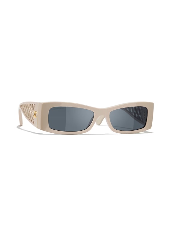 CHANEL Lunettes de soleil rectangulaires BEIGE/ GRIS FONCÉ