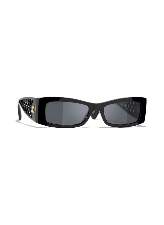 CHANEL Rectangular Sunglasses BLACK/ DARK GRAY